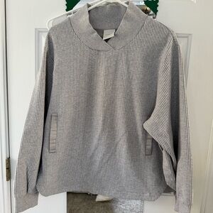Varley Gray Ribbed Crewneck Pullover